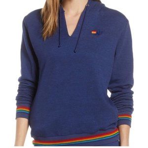 Aviator Nation Prism Split Neck Pullover Hoodie In Navy - Size S